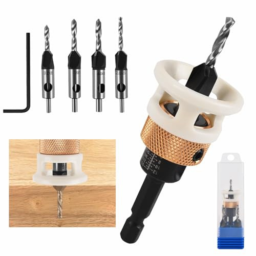 Funnytek 6PCS Countersink Drill Bit Set with Depth Stop Aluminum Alloy