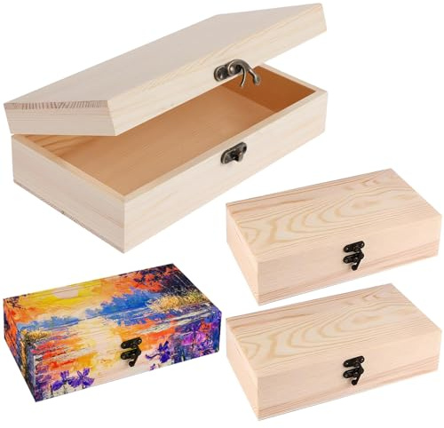 Jiavlyx 4 Pezzi Scatola Legno Con Coperchi, 20 × 10 × 5cm Scatola Portaoggetti In Legno, Non Trattata Naturale Scatole Di, Con Fibbia in Metallo, Per Conservare Gioielli, Snack, Piccoli Oggetti