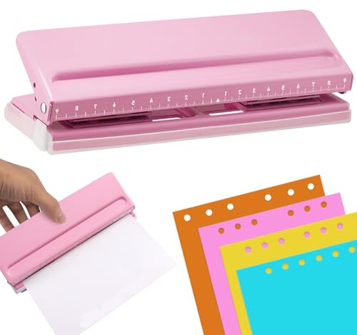 Justerbar hålslag med 6 hål, metallhålslag A5, A6, A7, 6 ringhål med positioneringsmarkering, justerbart avstånd för dagplanerare, personal, agenda (rosa)