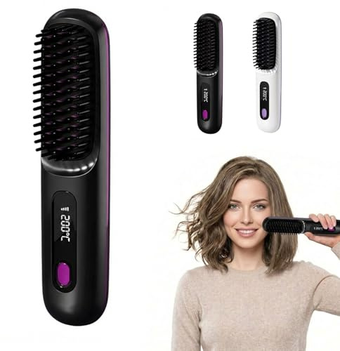 Spazzola Sovalya per Capelli Corti, a Ricarica Wireless e Ioni Negativi, Anti-Aggrovigliamento, 4 Velocità Regolabili, Compatta e Portatile per Casa e Viaggio (NERO)