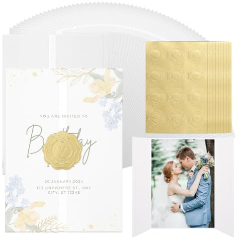 GBACHOOSE 100 Pcs Vellum Jackets, 5x7inch Pre-Folded Translucent Vellum Wrap Jackets, Vellum Paper Jackets for Wedding Invitations Birthday Party