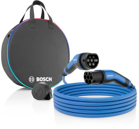 Bosch Cable de Carga EV - 22 kW, 7 Metros, trifásico, 32 A | Cable Resistente para vehículos eléctricos e híbridos enchufables - Tipo 2 a Tipo 2, Modo 3 - Incluye Bolsa de Transporte