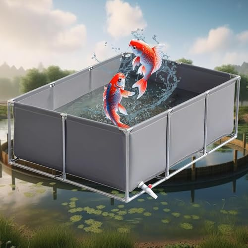 PVC fiskdammbehållare – hållbar enkel installation Koi-damm med dräneringsventil för vattenträdgård, perfekt för trädgårdslandskapsarkitektur, 1 x 1 x 0,5 m storlek