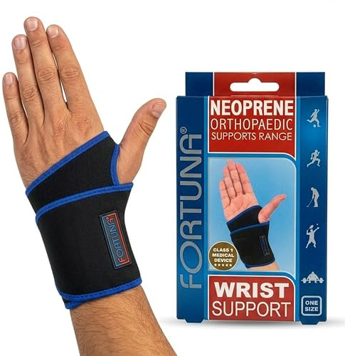 Fortuna Neoprene Wrist Support Brace – Universal Adjustable Strap for Left or Right Hand – Carpal Tunnel Support, Sprained Wrist, Tendonitis & Arthritis Pain Relief
