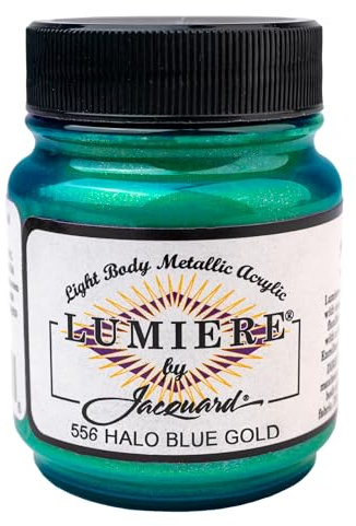 Jacquard Lumiere, Flexible Metallic Paint for Fabric, Leather and More, Halo Blue Gold 2.25 fl ozl (66.5 m)