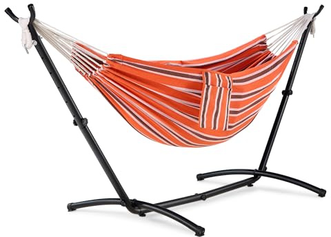 Vonhaus Hammock with Stand, Freestanding 2 Person Striped Hammock, Ibiza