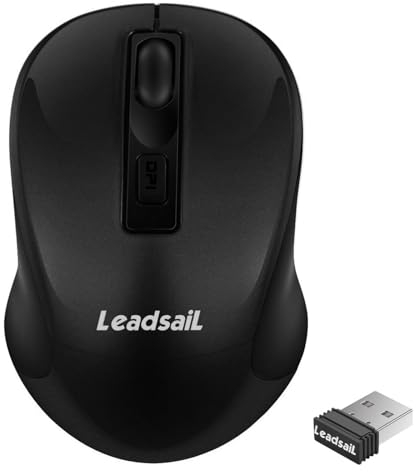 LeadsaiL Leise Funkmaus, Kabellose Muas 2.4G 1600 DPI 4 Tasten Optische Laptop Maus, Schlanke klick Computermaus, PC Maus mit USB Nano Empfänger, Eine AA-Batterie Enthalten (Black)