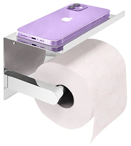 Joejis Porte-Papier Toilette en INOX Adhésif - Porte Papier Toilette adhesif - Derouleur Papier Toilette Pratique - Distributeur Papier Toilette à étagère (Chrome)