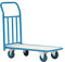 Flat Bed Trolley - Fixed Warehouse and Office Platform Cart, Blue Steel with Wooden Deck