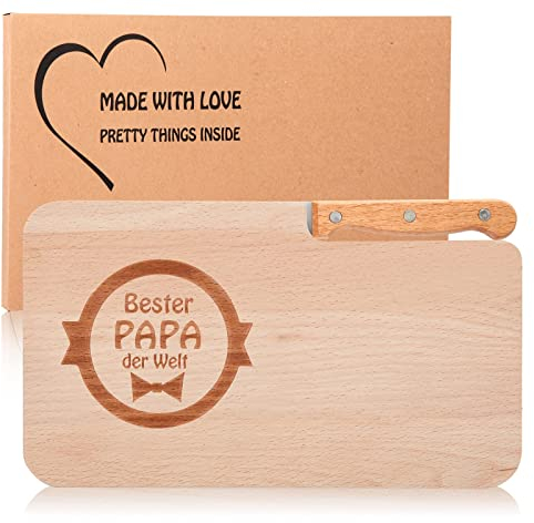 Brotzeitbrett Holz mit Erle Messer,Buchenholz Frühstücksbrett mit Gravur als Geschenk, Geschenkidee für Papa zum Geburtstag oder zu Weihnachten