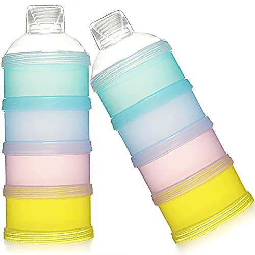 Dosatore/Dispenser/Contenitore portatile per latte in polvere - 2x Dosalatte in Polvere Scatola per Snack Portatile con 4 Scomparti, Impilabile, per Viaggi all'aperto