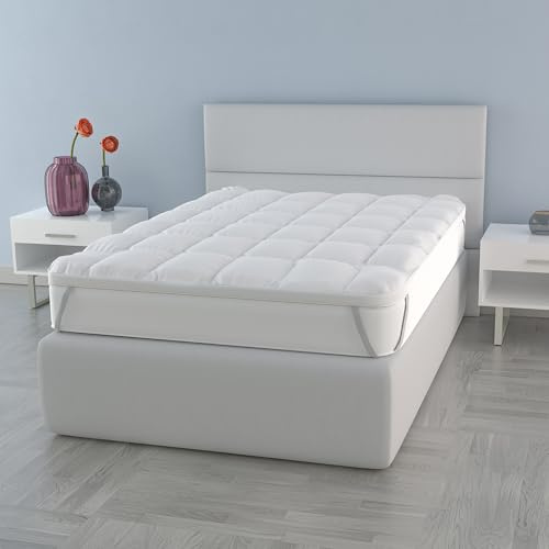 sur-Matelas “Plus”, Topper avec 4 élastiques, Protège Matelas, 1 Place et Demie 120 x 195 cm, Blanc