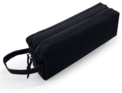 Waytex 931170 - Estuche para lápices de gran capacidad con 2 compartimentos para escuela, oficina, almacenamiento, cosméticos, 27 x 7 x 10 cm, color negro, talla única, estuche de doble compartimento,