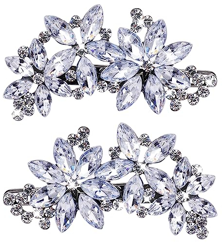 Teaaha Strassstein-Haarspangen, Braut-Haarnadeln, silberfarben, Kristall-Blumen-Haarspangen, 2 Stück