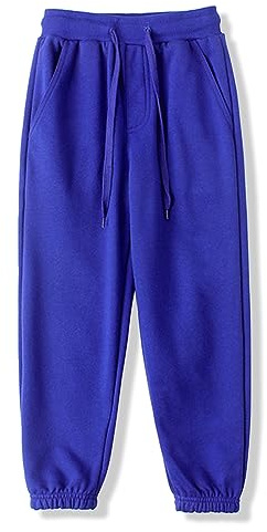 BINIDUCKLING Boys Girls Plain Joggers, Drawstring Tracksuit Bottoms Classic Elasticated Cuff Jogging Pants Kids Casual School Trousers for PE Sports and Games (Blue,130/6Years)