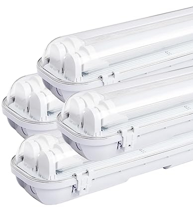 Sonnewelt LED Feuchtraumleuchte 150cm 4er 4000K Neutralweiß 2x 24W Röhre 4800lm IP65 Wasserfest T8 Werkstattlampe Röhrenlampe Komplett Wannenleuchte Leuchte für Garage Keller Büro Warenhaus