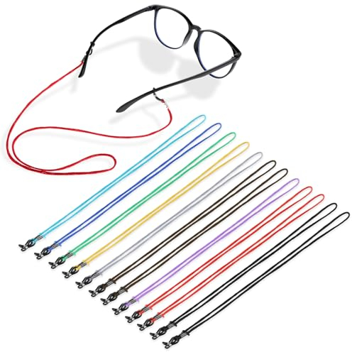 Andibro 12 Stück Nylon Brillenband, Bunt Verstellbar Brillenbänder Glasses Chain Brillenkordel für Sonnenbrillen Lesebrillen Kette Sportbrillenband Damen Herren (Mehrfarbig)