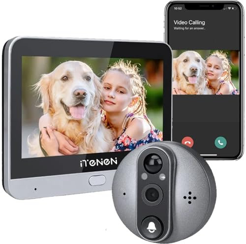 iTenen Wifi Senza Fili Spioncino Video Campanello,telecamera Spioncino per la porta anteriore,3.0 Milioni di Pixel con monitor 4.3 pollici,Allarme al telefono cellulare,Scheda 32G inclusa