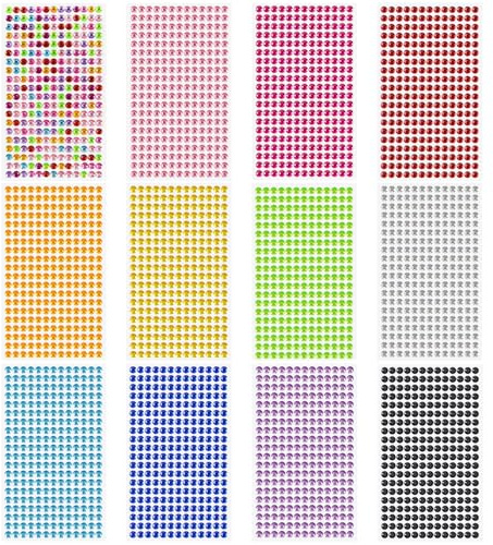 Sularpek 3120 Pcs Face Gems - 12 Sheets Self-Adhesive Rhinestone Stickers, 12 Colors Acrylic Crystal Gems for Nails, Face, Festivals, Makeup, DIY Craft Decorations
