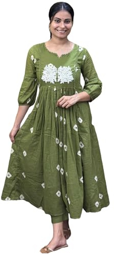 GoSriKi Femme Kurta avec pantalon en viscose mélangé imprimé anarkali, vert, 4XL