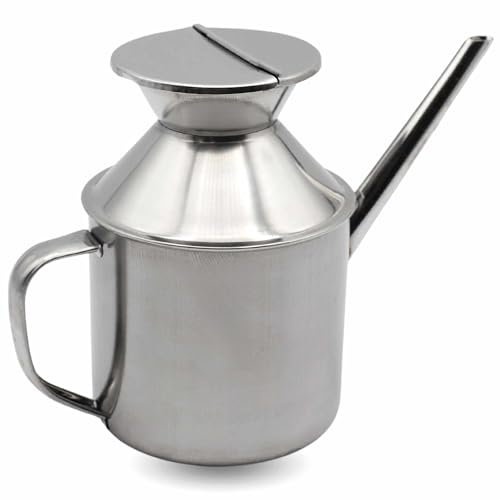 CHEFZOCO Aceitera acero inoxidable, Dispensador de Aceite, Botella para Aceite de Cocina, Vinagrera de Acero Inoxidable, Recipiente para Aceite, Dosificador de Aceite, 16 cm longitud, 800 ml