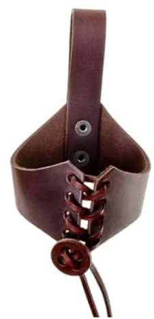 Funda de cuero con forma de cuerno con correa ajustable, fácil de transportar, elegante soporte para tazas, accesorio para colgar tarjetas de lengua