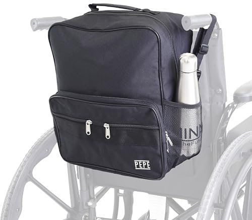 PEPE Mobility - Rollstuhltasche, Rucksack für die Rückseite des Rollstuhls, Geräumige Aufbewahrungstasche für Rollstuhl Zubehör Mobilitätshilfen, Strapazierfähig, Praktisch, Schwarz