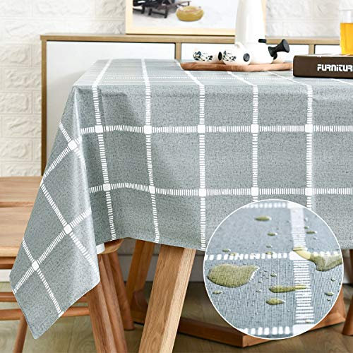 Nappe rectangulaire à carreaux gris en vinyle PVC imperméable, facile à nettoyer, pour extérieur, terrasse, barbecue, salle de classe, 137 x 198 cm, nappe rectangulaire en plastique durable