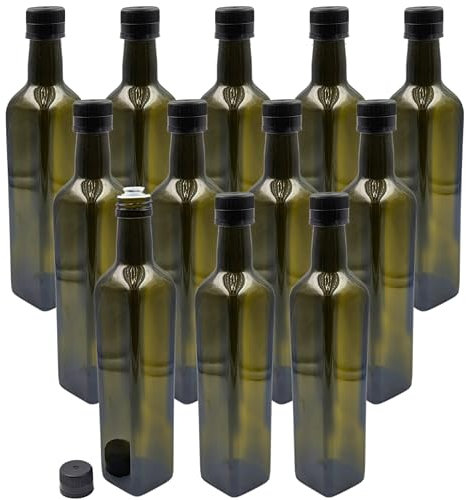 Devitre 12x Ölflasche 500 ml Ölspender Glasflaschen mit Aussgießer und Etiketten