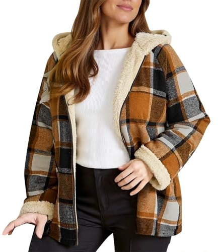 MODSGUE Chaqueta de camisa para mujer, a cuadros, camisa de leñador, para otoño e invierno, básica, cómoda, camisa de franela, a cuadros, invierno, otoño, solapa, abotonada, blusa Shacket, amarillo, L