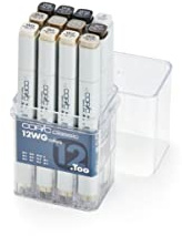COPIC Classic Set WG, 12er Set im Acryl-Display, Twin Marker mit einer mittelbreiten und einer feinen Spitze