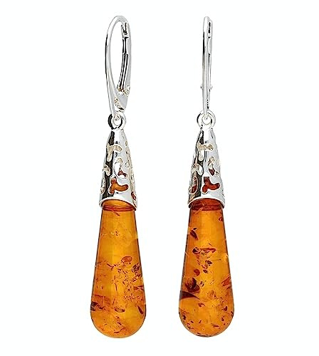 Boucles d'oreilles pendantes en argent sterling 925 avec ambre et ambre pour femme 070344A