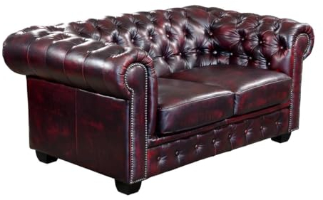 Vente-unique Chesterfield Ledersofa 2-Sitzer Brenton - Vintage Leder - Rot-Schwarz