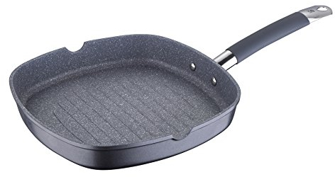 MasterPro Non Stick Frying Pan Teflon & Marble Coated Frying Pan Grill Wok Suitable for Induction Forged Aluminum Teflon & Marble Non Stick Coating (28 cm Ø Square Grill Pan)
