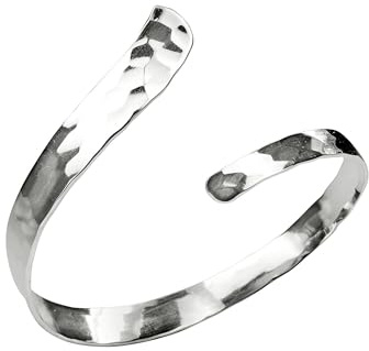 SILBERMOOS Damen Armreif Armspange offen schmal entgegengesetzt massiv gehämmert glänzend 925 Sterling Silber