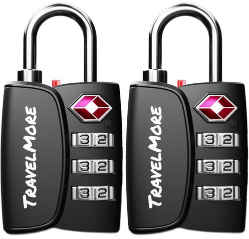 2-Pack TSA Approved 3-Digit Luggage Locks with Open Alert Indicator for Travel Suitcases & Baggage | Luggage Locks | TSA Locks | Black