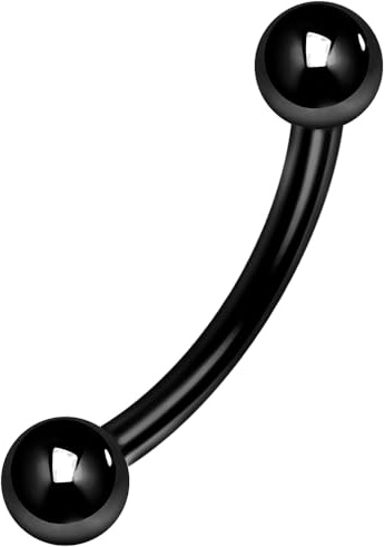 16 Gauge Nero anodizzato G23 Grado Solido Titanio Banana Bell con Sfera Piercing sopracciglio e Titanio, Colore: Nero, cod. BAT-MP-N001BL-8MM