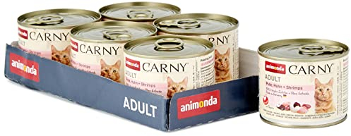 Carny Katzen Nassfutter Pute + Huhn + Shrimps (6 x 200g), Katzen Nassfutter von animonda ohne Getreide und Zucker, mit frischen fleischlichen Zutaten