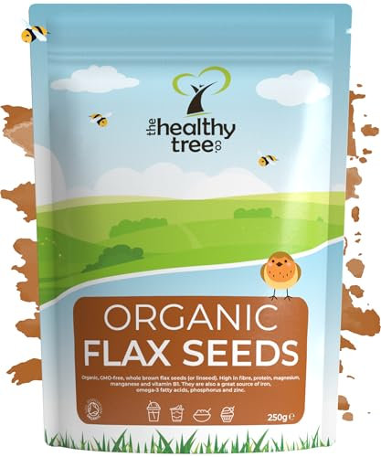 Organic Raw Flax Seeds (Linseed) by TheHealthyTree Company - Brown, Whole, High in Omega 3, Fibre, Magnesium and Vitamin B1 - Vegan Flaxseeds (250g)