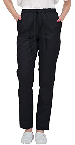 B-well ALESSI Medizinische Schlupfhose Arbeitshose Multitaschen Unisex mit Elastischem Bund und Gesäßtaschen Krankenhaus Uniformhose mit mittlerer Taille und Rundumgummibund (Schwarz, M)
