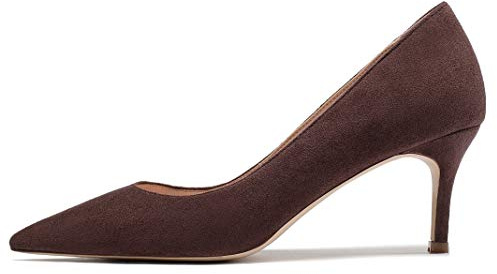 EDEFS Donna Décolleté Classiche a Punta, Tacco Gattino alla Moda, Scarpe da Vestire Ufficio Eleganti, Camoscio caffè Taglia EU39