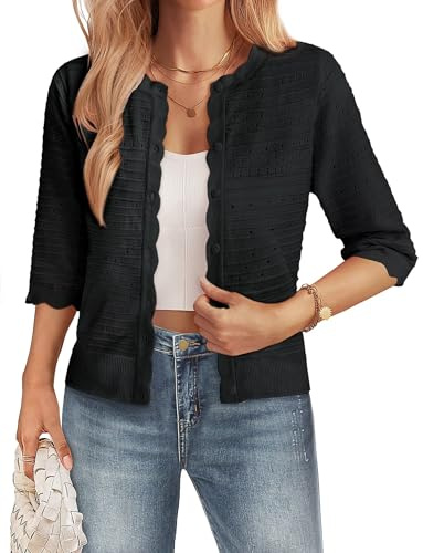 GRACE KARIN Women Short Sleeve Black Cardigan Sweater, Lightweight Cropped Cardigan Trendy, Dressy Casual Summer Bolero Shrugs
