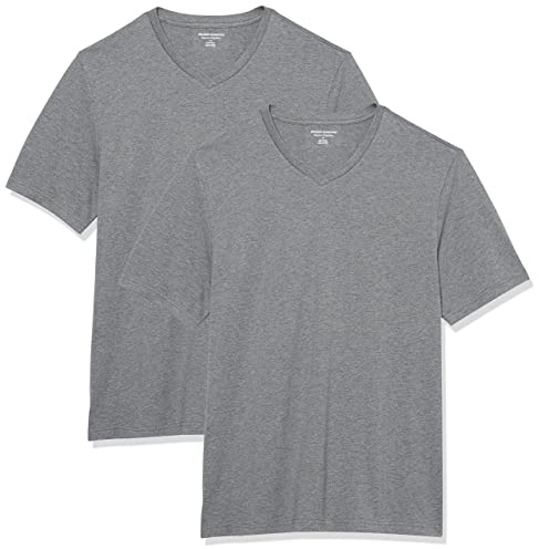 Amazon Essentials Men's Cotton Short-Sleeve V-Neck T-Shirts, Pack of 2, Grey Heather, 6X-Large Big Tall