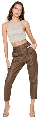 TRENDYOL Damen Design Normal Waist Straight Pants, Braun, 38 EU