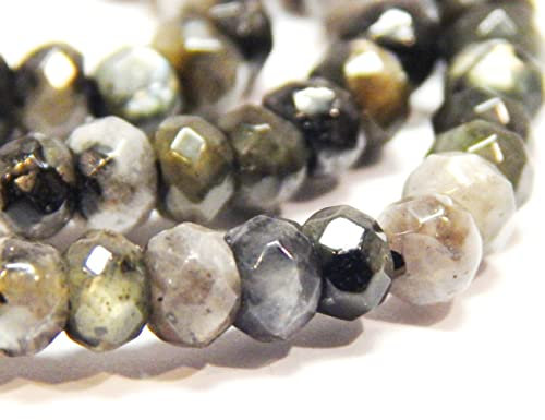 Perlin Perline di agata, diaspro, pietre semipreziose, per bracciali, 4 mm, rondelle, 110 pezzi (diaspro nero)