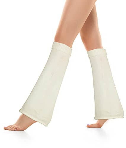 Yolev Damen Stulpen Weiß Gestrickt Lange Leg Warmers Kawaii Winter Knielange Beinstulpen Modische Warme Beinwärmer mit Weitem Bein