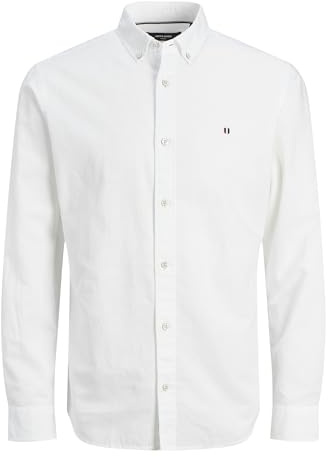 JACK & JONES Jprblusummer Shield Shirt L/S Chemise à Manches Longues, Blanc-Coupe : Slim, L Hommes