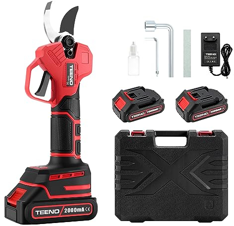 TEENO Sécateur Électrique Sans Fil Brushless,2 * 2000mAh Batteries,Professionnel Sécateur Lame Convient Pour Les Jardins,Les Branches
