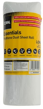 Coral 72204 Essentials 100 Sqm (2M X 50M) Polythene Dust Sheet Roll Drop Cover Spill Splash Protection for Painting