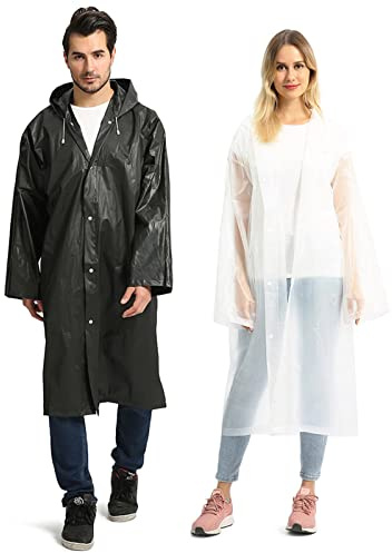 Opret Chubasqueros Impermeable (Paquete de 2), Reutilizable Ponchos Impermeables Chaquetas Capa Lluvia con Mangas y Capucha para Mujer y Hombre